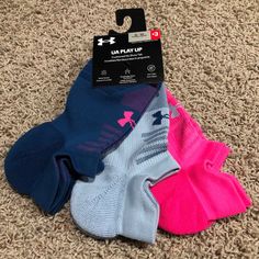 Nwt Womens Under Armour Ankle Socks 3 Pair Pack Pink Casual Sports Socks, Pink Sports Socks, Comfortable Breathable Pink Socks, Pink Stretch Breathable Socks, Pink Breathable Stretch Socks, Sock Shop, Ankle Socks, Hosiery, Pink Blue