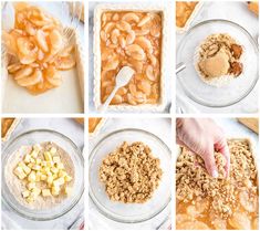 the steps to make apple crisp bars are shown