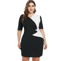 Plus Size Casual Two Tone Dress - Black - 3289890214 - Women's Clothing, Plus Size Women's Clothing  #PlusSizeWomensClothing #Women's #Clothing # #Plus #Size #Women's #Clothing Two Tone Dress, Plus Size Bodycon Dresses, Plus Size Bodycon, Neck Bodycon Dress, Fashion Plus Size, Trendy Plus Size Clothing, Plus Size Womens Clothing, Plus Size Casual, V Neck Dress