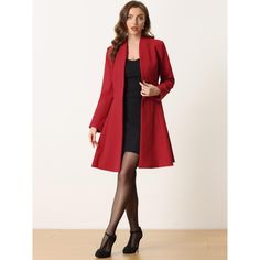 This elegant coat is made up of several design points: collarless, a-line, belted, single breasted, long sleeve, two side pockets, fully lined, knee length. Stand out from the crowd with this pleated hem coat in a sophisticated, modern design. Collarless design helps outline your perfect body curve, giving you an elegant trendy look. Style this swing coat with blouse, jeans, pants, dress, boot and high heels for a warm and vintage look. Vintage lapel collar and single-breasted reflect your glamo Dress Boot, Elegant Coats, Blouse Jeans, Body Curves, Pants Dress, Vintage Coat, Womens Clothing Sizes, Perfect Body, Lapel Collar