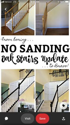 there are stairs and banisters in this house with the words no sanding oak stairs update