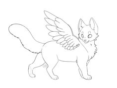 a drawing of a fox with wings on it's back, and the tail is spread