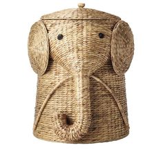 an elephant shaped basket with two ears on it