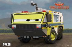 a cartoon character is standing in front of a fire truck