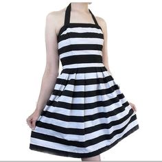 Ladies Super Cute Black And White Striped Halter Style Cotton Thick Knit Fully Lined Pleated Halter Style Dress By White House Black Market. New With Tags. Excellent Condition. Ladies Size 2. Chest 14" Waist 13.5" Hip 20.5" Length 30" Strip Dress, Halter Style Dress, Blue Shift Dress, Cute Black And White, Crochet Halter Tops, Future Me, Cocktail Dress Lace, Halter Style, Mini Shift Dress