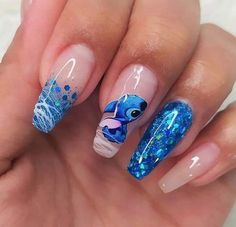 Disney Acrylic Nails, Kutek Disney, Fake Nails Designs, Cute Acrylic Nail Designs, Nails Blue, Really Cute Nails, Acrylic Nails Coffin Short