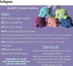 instructions for crocheted amigurt toys with pictures on the front and back