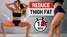 Workout No Equipment At Home, Thigh Workouts At Home, Outer Thigh Workout, Workout No Equipment, Reduce Thigh Fat, 12 Minute Workout, Thigh Workout