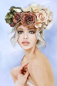 Flower Crown Drawing, Beauty Fotografie, Floral Headdress, Woman With Flowers, Bridal Flower Crown, Floral Crowns, Flower Crown Wedding