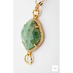 This Green Chrysoprase and Cubic Zirconia Necklace from Miel Jewelry Shop is a truly beautiful piece of jewelry. The pillow-shaped vermeil bezel is set with stunning green chrysoprase and cubic zirconia stones and is complemented by twisted gold-plated jumps. The 14K gold-filled long and short link chain adds a luxurious touch. This necklace is a unique and eye-catching piece that will add a touch of elegance to any look. Natural variations in the stones mean your purchased item may not be exact Oval Chrysoprase Gemstone Necklaces, Oval Chrysoprase Gemstone Necklace, Elegant Round Chrysoprase Necklaces, Luxury Green Emerald Necklace With Stones, Elegant Faceted Chrysoprase Jewelry, Luxury Green Faceted Necklaces, Luxury Faceted Green Necklace, Luxury Green Faceted Necklace, Elegant Jewelry With Natural Stones And Chrysoprase