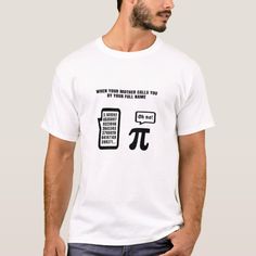 a man wearing a white t - shirt with an image of a phone on it