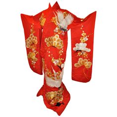 Red Silk Robe, Pretty Kimonos, Kimono Online, Belt Kimono, Red Kimono, Traditional Japanese Kimono, Kimono Design, Gold Lame, Japanese Silk