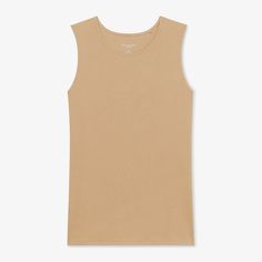 Made from super-soft, hand-picked Peruvian Pima cotton, this fine-ribbed, sleeveless tank features a high neckline and a tailored fit that makes it perfect for tucking. Beige Ribbed Cotton Tank Top, Beige Sleeveless Cotton Tank Top, Stretch Cotton Vest In Beige, Beige Cotton Sleeveless Tank Top, Classic Sleeveless Tops For Everyday, Ribbed Cotton Tank Camisole, Basic Beige Sleeveless Tank Top, Beige Cotton Stretch Vest, Beige Stretch Cotton Vest