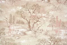 an old wallpaper with trees and snow on it