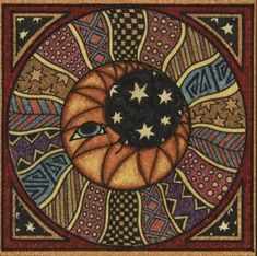 an image of a sun with stars in the center and other designs on it,