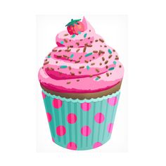 a cupcake with pink frosting and sprinkles on it's top