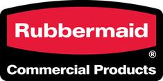 rubber maid commercial products logo with the words rubber maid on it's black and red background