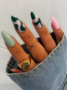 Ideas Uñas, Green Nail Designs, Cute Gel Nails, Nail Art Inspo, Cat Nails, New Nails, Chic Nails, Pretty Acrylic Nails