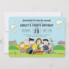 the peanuts gang birthday party card