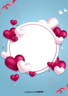 valentine's day background with hearts and ribbons in the shape of an oval frame