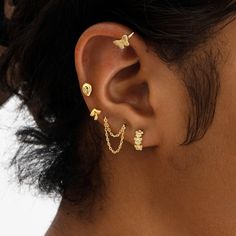 Double Ear Piercing, Double Piercing Earrings, Double Ear Piercings, Earring Piercing, Layer Chain, Pretty Ear Piercings, Tassel Earing, Earrings Ideas, Earring Designs