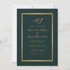 Elegant Emerald Green Gold Script Monogram Wedding Invitation Dinner Invitations, Engagement Party Invitations, Plum Purple