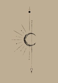 the sun and moon are drawn in black ink on a beige background, with small circles around it