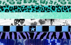 an animal print background with blue, green and black stripes