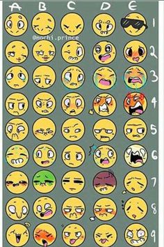 an assortment of different emoticions on a gray background with numbers and faces drawn in them