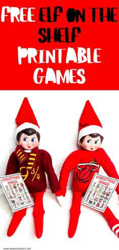 two elfs are holding hands and one has a newspaper in front of them with the text free elf on the shelf printable games