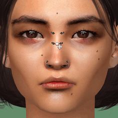 an animated image of a woman's face with piercings on her nose and eyebrows