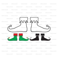 two pairs of boots with red and green socks