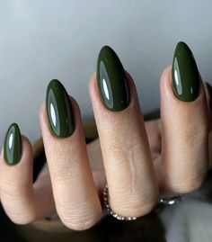 Solid Color Green Nails, Kutek Disney, Dark Green Nails, Green Nail Polish, Green Nail, Her Nails