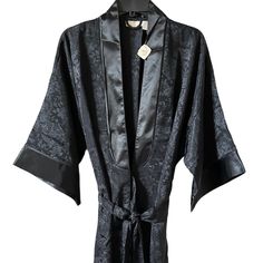 Nwt Vintage Victoria’s Secret Robe Black Satin Kimono W/ Belt Gold Label One Size Brand New With Tag, Victoria’s Secret Black Satin Robe. Wrap Style With Kimono Sleeves, Belt Loops And Belt With Tassels On The Ends. Floral Brocade Satin, 100% Polyester. Approximately 37-38” Long From The Top Of The Neck To The Bottom Of Robe. One Size. Please Ask Any Questions Before Purchasing. Elegant Black Kimono For Loungewear, Elegant Black Loungewear Kimono, Black Fitted Elegant Robe, Elegant Fitted Black Robe, Black Satin Robe, Kimono Belt, Satin Kimono, Belt Gold, Kimono Sleeves