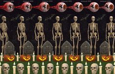 there are many skeletons and pumpkins in this halloween scene with the same image on it