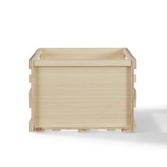 a small wooden box with handles on the top and bottom, sitting in front of a white background