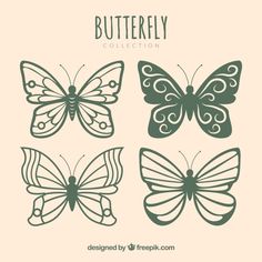 four butterflies with different shapes and colors on the top one is green, the other is white