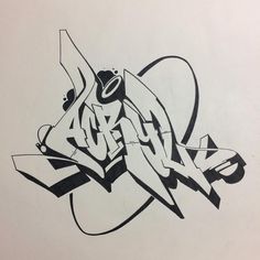 a drawing of the word graffiti on a white paper with black and gray ink in it