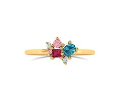 "Multi-Stone Ring, Cluster Diamond Ring, Cluster Gemstones Ring, Personalized Birthstone Rings, Pink Sapphire Ring, Ruby Ring, Citrine Ring ♥ Features : * Made to Order. * Made in NYC. * Gold: Solid 14K( Also available in18K) *Width of band: 1.3mm * Choice of Gold: Yellow Gold, White Gold or Rose Gold * Gem Stone: Citrine, Pink Sapphire, Ruby, Mined Diamond * Stones details: * 2PCS Round Diamonds 1.5mm each Diamond Color-Clarity: G Color SI Clarity * 1 Oval Citrine: 2.5x 2.5 mm (or any gemstone Multicolor Cluster Rings With Accent Stones, Cluster Ring With Accent Stones For Gift, Multi-stone Cluster Birthstone Ring Gift, Cluster Multi-stone Birthstone Ring As Gift, Gift Cluster Ring With Multi-stone Design, Birthstone Cluster Ring With Accent Stones As Gift, Cluster Birthstone Rings For Promise, Multi-stone Cluster Birthstone Promise Ring, Cluster Ring With Gemstone Accents Gift