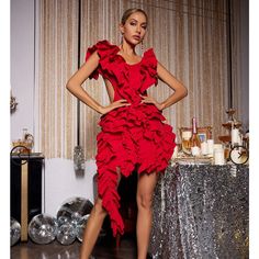 Feel Beautiful And Confident In This Margie Cutout Ruffle Tiered Dress. The Luxurious Red Fabric Will Make You Stand Out, While The Cutout Design And Intricate Tiers Offer A Unique, Stylish Look. You'll Be Sure To Make A Statement And Feel Glamorous! Material: 100% Polyester Stretch Factor: Low Stretch Clean: Gentle Machine Wash Color May Vary Due To The Lighting On Images. The Product Images (Without Model) Are The Closest To The True Color Of The Product New With Tags, Never Worn Runs Small Ruffle Tiered Dress, Ruffles Dress, Moon Dress, Midi Dress Formal, Long Bodycon Dress, Cutout Design, Feel Beautiful, Knee Dress, Red Fabric