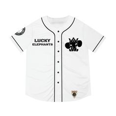 Small White Lucky Elephant Club Men's Baseball Home Jersey, combining high-performance polyester with a classic baseball design, ideal for blending athletic functionality with urban style. Baseball Jersey Men, Lucky Elephant, Sporty Design, Athletic Looks, Ideal Weight, Style Savvy, Modern Urban, Athletic Performance, Sporty Outfits