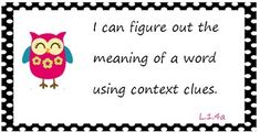 a pink owl sitting on top of a black and white polka dot border with the words i can figure out the meaning of a word using text clues