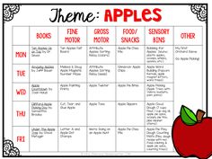 an apple themed menu with the words, names and pictures in red on top of it