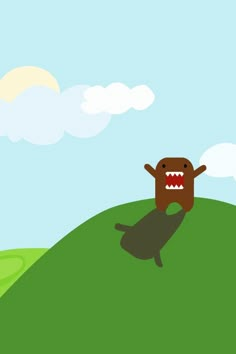 a cartoon dog jumping over a hill with its mouth open and teeth wide open to the sky