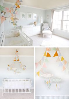 the baby's room is decorated in pastel colors