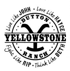 the yellow stone ranch logo is shown in black and white, with words above it