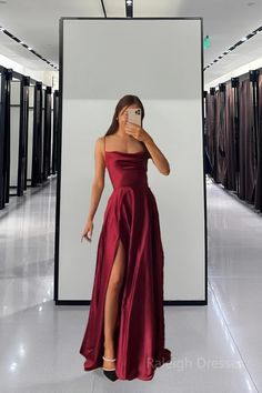 Spaghetti Straps Red Long Prom Dresses Red Long Prom Dresses, Prom Dresses Satin, Prom Dress Pictures, Prom Dress Inspo, Dark Red Dresses, Dresses Satin, Stunning Prom Dresses, Spaghetti Strap Prom Dress, Corset Dress Prom