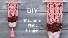 two macrame plant hangers with flowers in them and the words diy above them