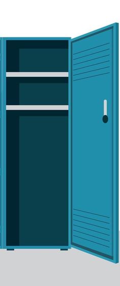 an open blue metal locker with two doors