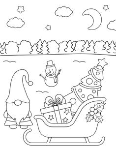 christmas coloring pages with santa sleigh and snowman